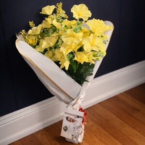 Faux Yellow Floral Bouquet Arrangement Wrapped Gift Artificial Flower Décor